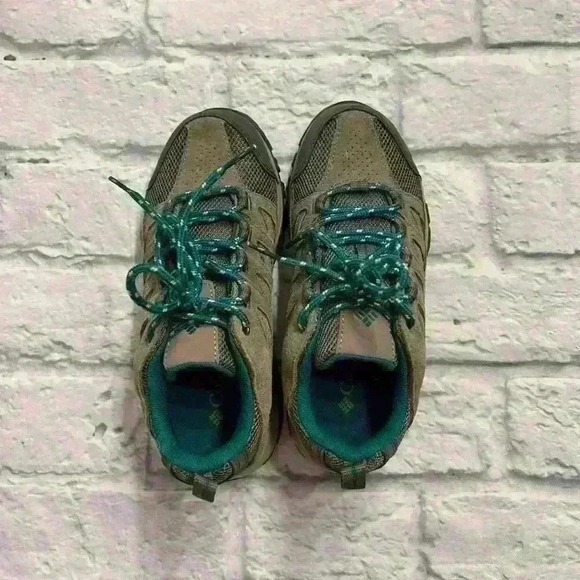 Columbia Women's Hiking Trail Shoes Taupe Teal Lace Up Outdoor Size 5 - Picture 2 of 4